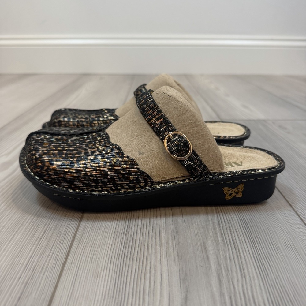 Alegria Tuscany Leopard Stripe Metallic Leather Clogs Mules TUS-403 37 7 7.5